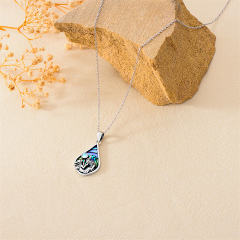 Sterling Silver Abalone Shell Moonstone Fox Pendant Necklace