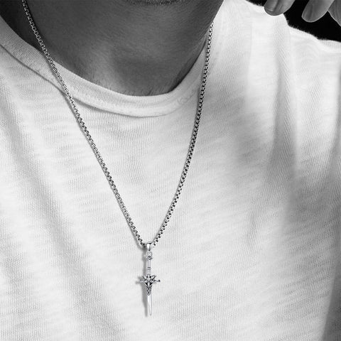 Sterling Silver Medieval Sword Dagger Pendant Necklace