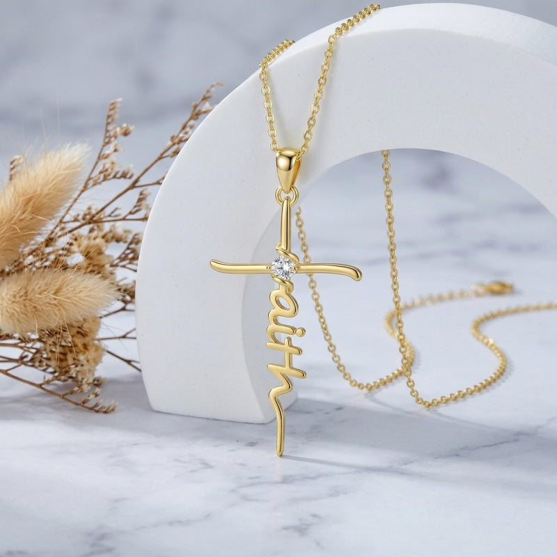 14K Gold Plated Cross Necklace for Women