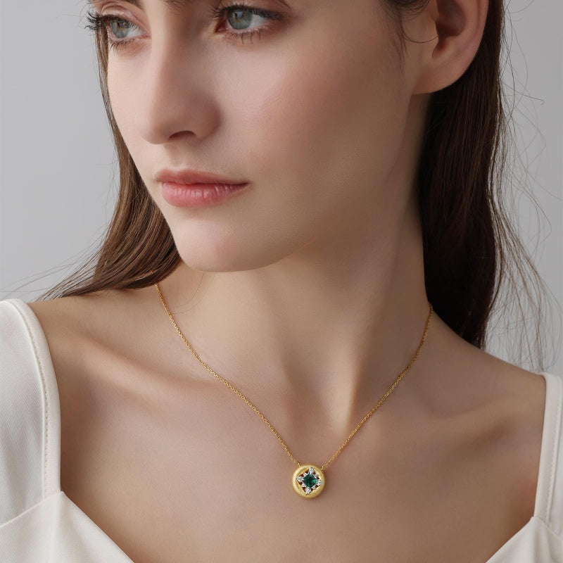 14K Gold Plated Lab-Grown Emerald Pendant Necklaces for Women