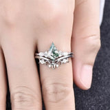 Sterling Silver 10K 14K 18K Gold Personalize Engraved Moss Agate Engagement Rings for Women