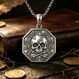 Sterling Silver Memento Mori Gothic Skull Amulet Pendant Necklace for Men