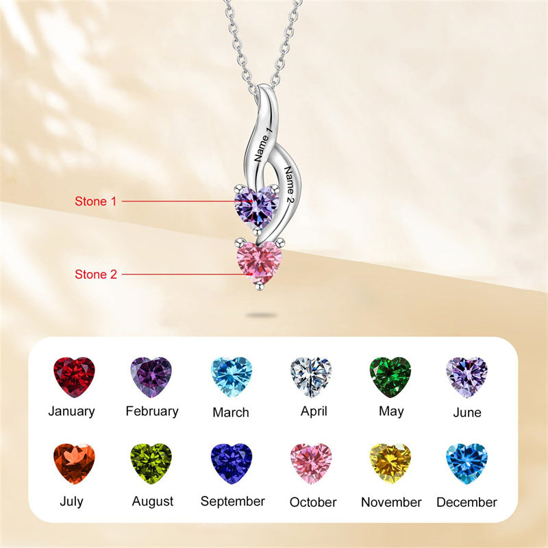 10K 14K 18K Gold Personalized 1-6 Simulated Birthstones Mother's Name Heart Pendant Necklace