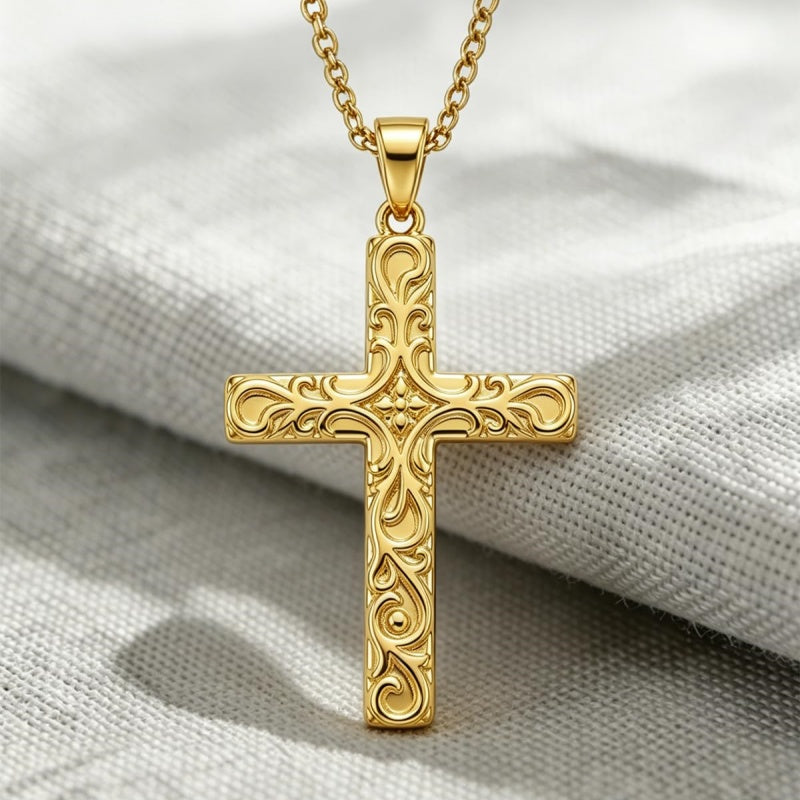 14K Plated Gold Cross Pendant Crucifix Necklace Christian Jewelry Baptism Religious Faith