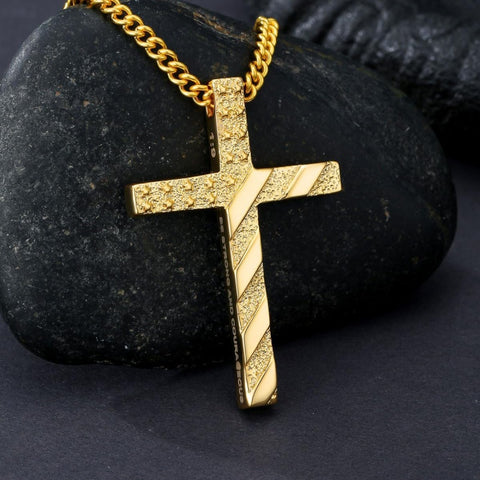 Bible Verse 14K Gold Plated American Flag Cross Necklace for Men