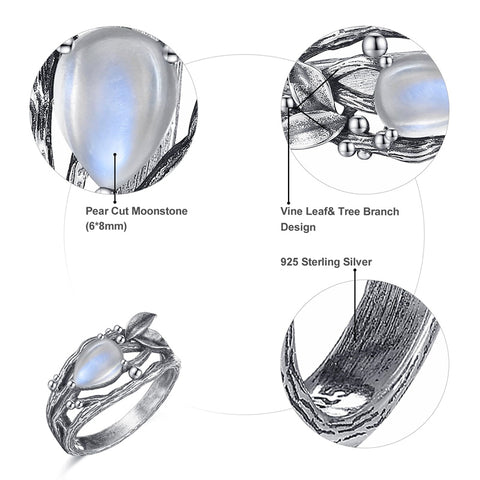 Sterling Silver Moss Agate Moonstone Branch Engagement Wedding Promise Ring  for Her