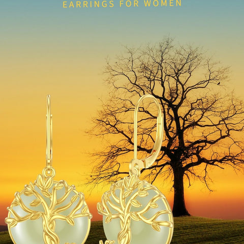 14K Gold Plated Natural Jade  Earrings for Women Good Fortune Jewelry Birthday Mother's Day Gifts