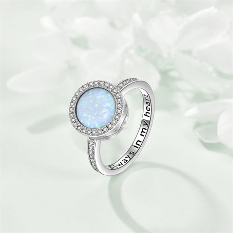 Sterling Silver Opal Urn Ring for Ashes With Engraved