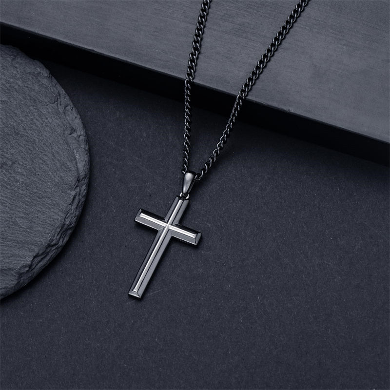 Sterling Silver Cross Religious Necklace for Men