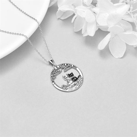 Sterling Silver Cat Pendant Necklace Engraved WithI Would Spend 9 Lives with You