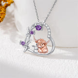 Sterling Silver Highland Cow Pendant Necklace Gift for Christmas