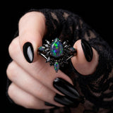 Sterling Silver 10K  14K  18K  Gold Personalized Engraved Black Opal Engagement Wedding Promise Ring for Her