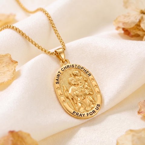 14K Gold  Plated Patron Saint Pendant Necklace Catholic Saints Religious Protective Jewelry Gift