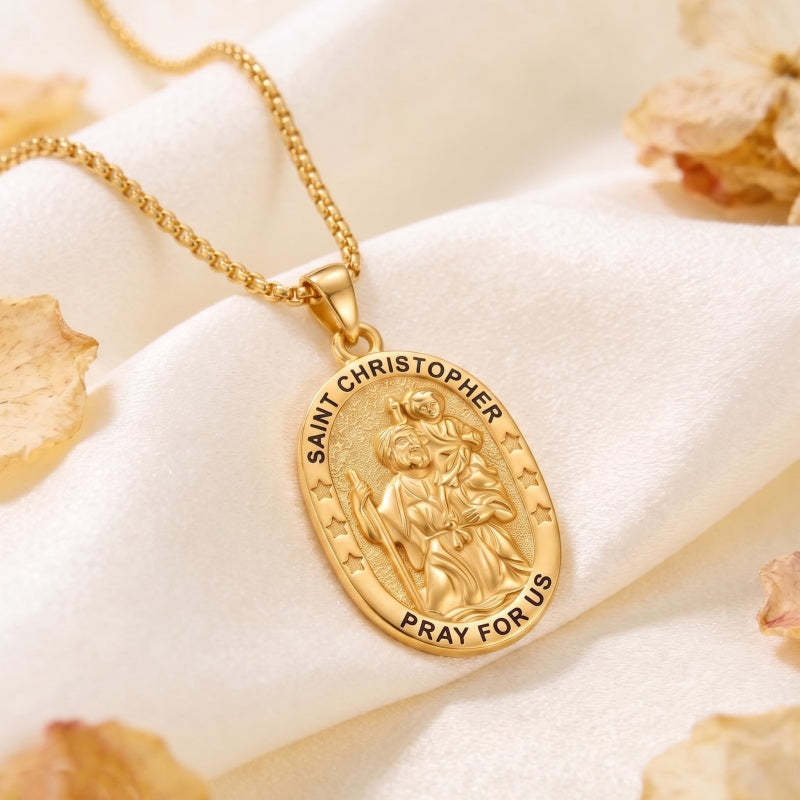 14K Gold  Plated Patron Saint Pendant Necklace Catholic Saints Religious Protective Jewelry Gift