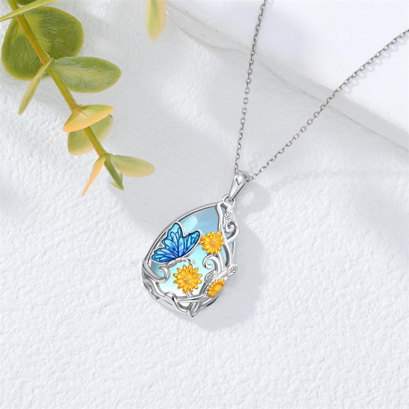 Sterling Silver Blue Dragonfly Pendant Necklace