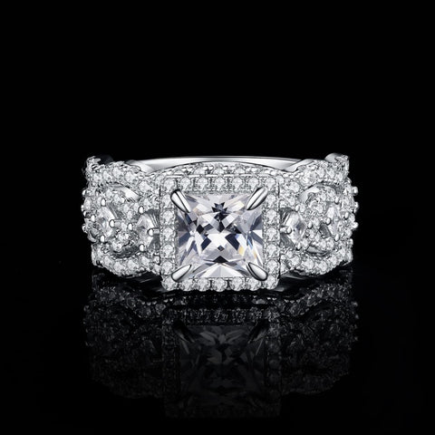 14K Gold Plated  1.5CT  Princess Cubic Zirconia Infinity Twist Engagement Rings  Anniversary Wedding Band Bridal Sets