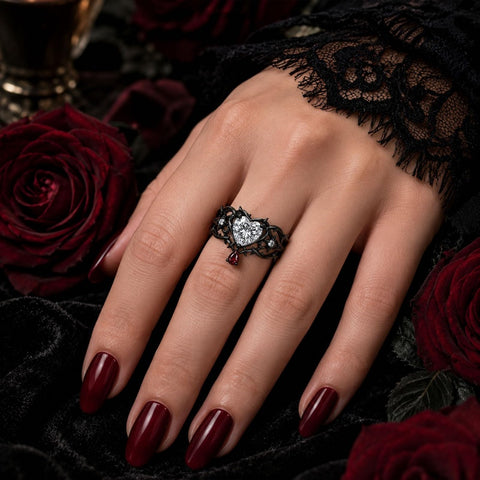 Sterling Silver 10K 14K 18K Gold Moissanite Gothic Black  Engagement Wedding Ring  for Women Halloween Gift