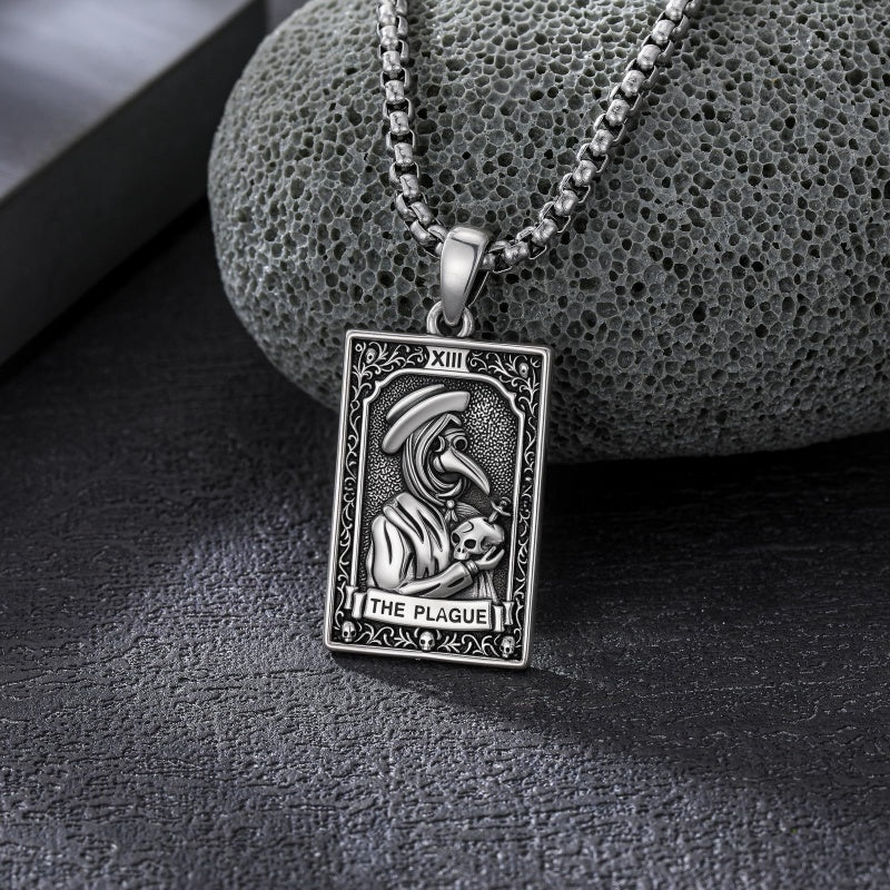 Sterling Silver Tarot Card Pendant  Necklace for Men Gothic Amulet Jewelry