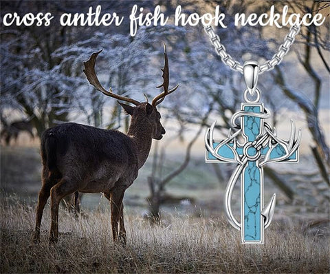 Sterling Silver Fish Hook Cross Pendant Necklace for Men