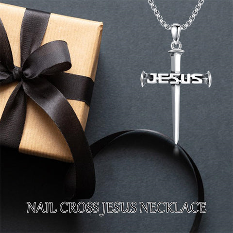Sterling Silver  Nail Cross Jesus Pendant Necklace