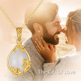 10K 14K 18K Yellow Gold Moonstone Opal Black Onyx Filigree Pendant Necklace