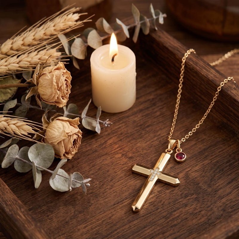 10K 14K 18K Gold Cross Pendant Necklace Religious Jewelry Gifts for Men and Women