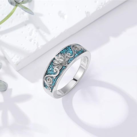 Sterling Silver Turquoise Butterfly Lotus Pet Paw Ring for Women