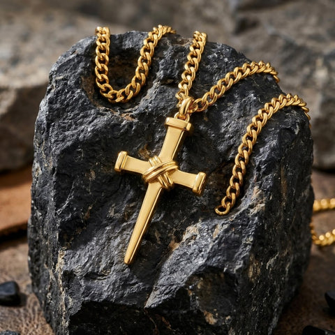 Cross Pendant Necklace for Men 14K Gold Plated Minimalist Christian Jewelry Religious Gift