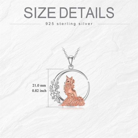 Sterling Silver Fox Moon Pendant Necklace