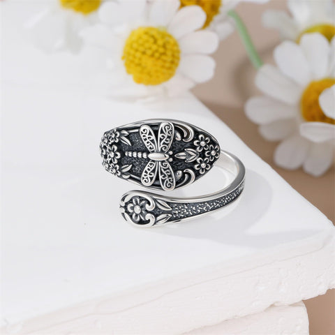 Sterling Silver Oxidized Dragonfly Butterfly Hummingbird Sea Turtle Anchor Cross Tree of Life Sunflower Spoon Ring