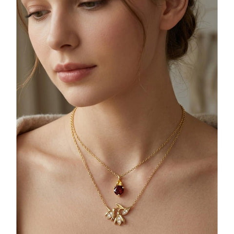 14K Gold Birthstone Birth Flower  Pendant Necklace Birthday Jewelry Gifts for Women