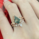 Sterling Silver 10K 14K 18K Gold Personalize Engraved Moss Agate Engagement Rings for Women