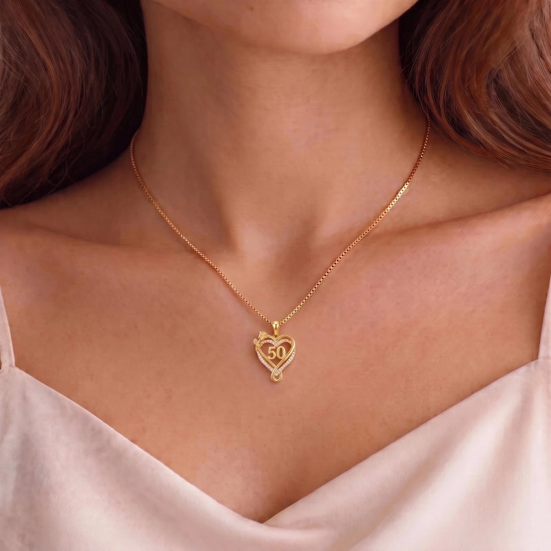 14K Gold  Plated Birthday Anniversary Rose Heart Pendant Necklace for Women