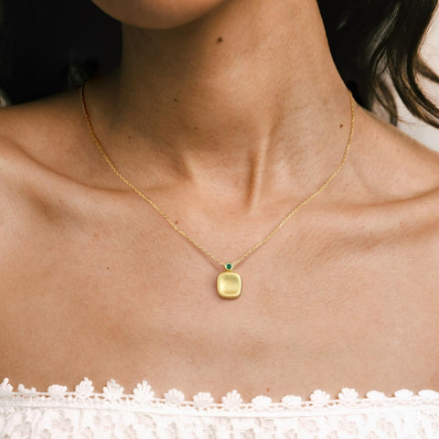 14K Gold Plated Lab-Grown Emerald Pendant Necklaces for Women
