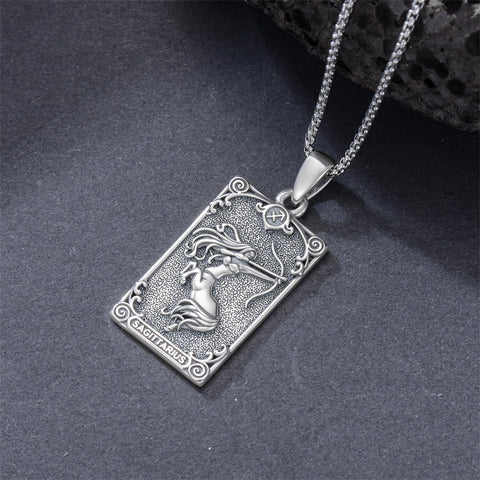 Sterling Silver Tarot Card 12 Zodiac Sign Pendant Necklace