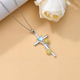 Sterling Silver Cross Moonstone Dragonfly Butterfly Bee Hummingbird Ladybug Pendant  Necklace for Women