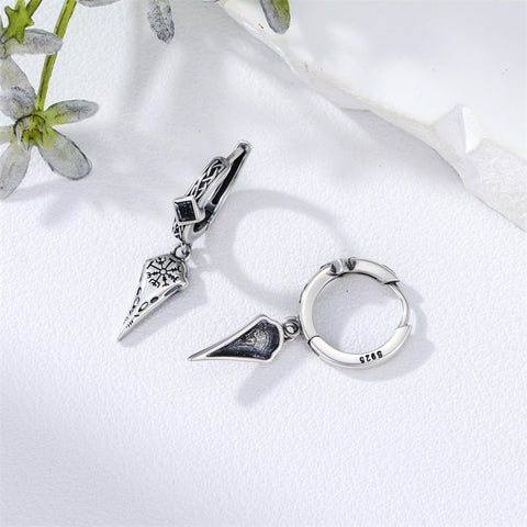 Sterling Silver Viking Raven Stud Dangle Earrings