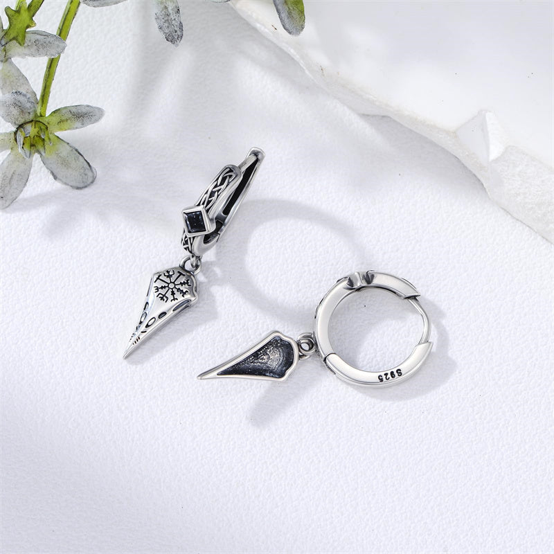 Sterling Silver Viking Raven Stud Dangle Earrings