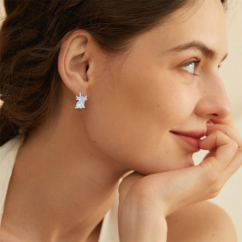 Sterling Sliver Highland Cow Stud  Dangle Earrings