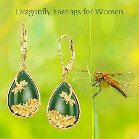 14K Gold Plated Natural Jade  Earrings for Women Good Fortune Jewelry Birthday Mother's Day Gifts