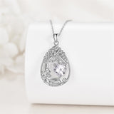 Sterling Silver Birthstone Teardrop Tree of Life Pendant Necklace
