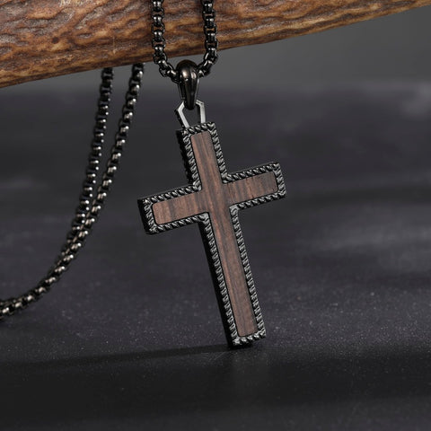 14K Gold Plated Wooden Cross Necklace Jewelry Gift for Him