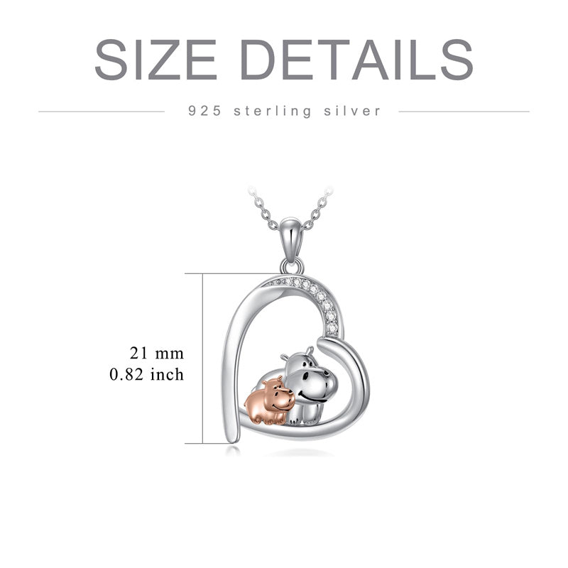 Sterling Silver Cubic Zirconia Hippo Pendant Necklace