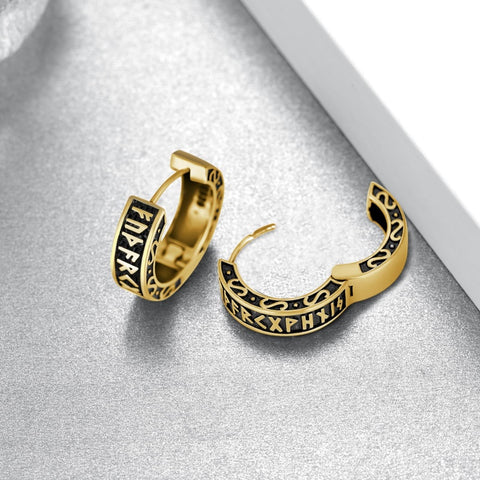 14K Gold Plated Viking  Hoop Earrings for Men