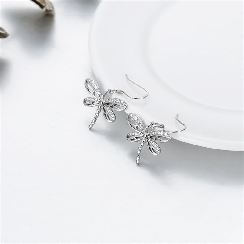 Sterling Silver Dragonfly Drop Earrings