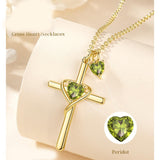 14K Gold Plated Birthstone Rose Cross Necklace for Women Faith Jewelry Gift
