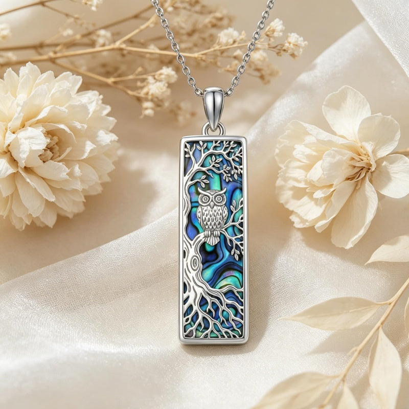Sterling Silver Abalone Shell Bar Cardinal Bee Butterfly Hummingbird Dragonfly Phoenix Pendant Necklace for Women