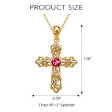 14K Gold Plated Round Cubic Zirconia Filigree Rose Cross Necklace for Women