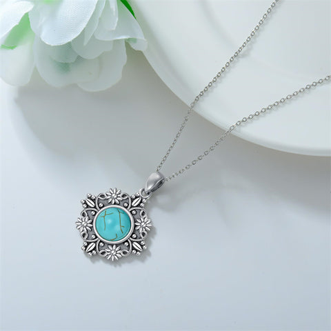 Sterling Silver Turquoise Moonstone Moss Agate Lapis Lazuli Daisy Pendant Necklace