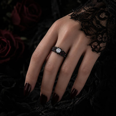 Sterling Silver 10K 14K 18K Gold Custom Engraved Moissanite Engagement Wedding Ring Halloween Gift